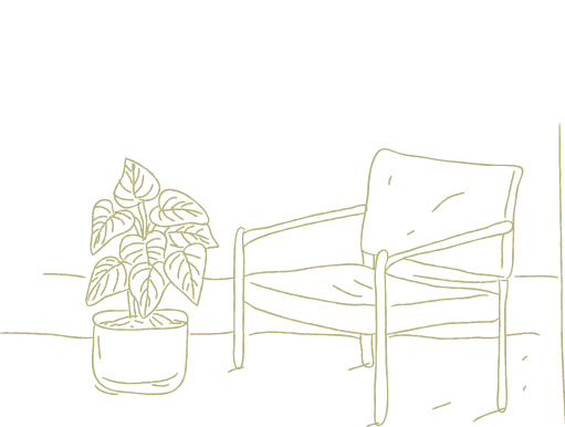 decorative drawing of a plant and a 20th C chair in gold
