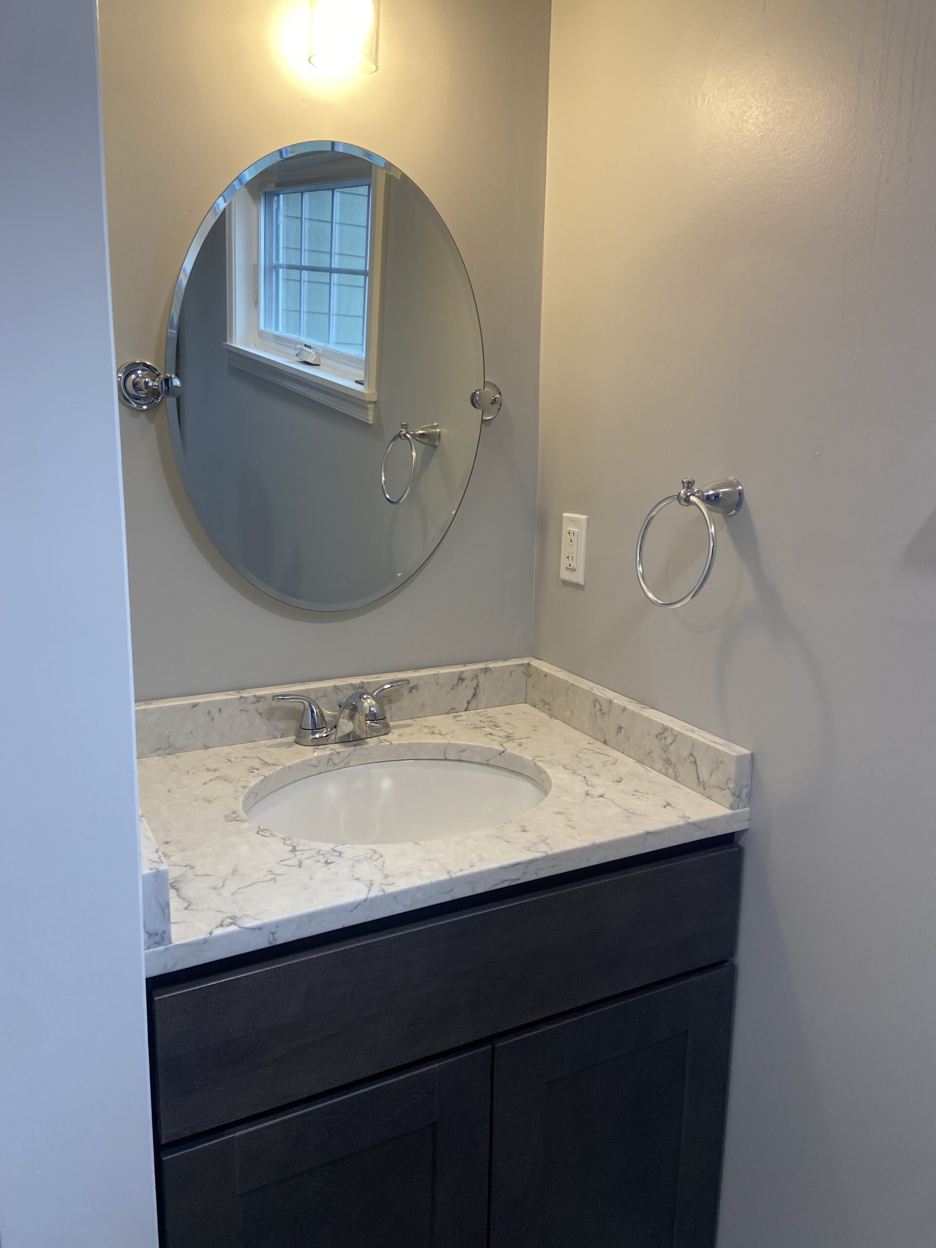 Beautiful single master suite sink with marble counter